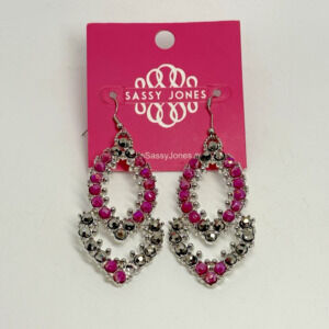 Sassy Jones Malia Glass Dangle Pink Rhinestone Silver Tone Hook Drop Earrings